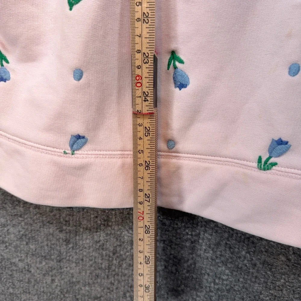 Talbots Sweatshirt Womens 1X Pink Floral Embroidered Crewneck Plus Size Fleece